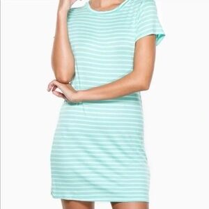 SAIL TO SABLE Cabbage Stripe Mint White Nautical Stripe T Shirt Dress SZ Medium